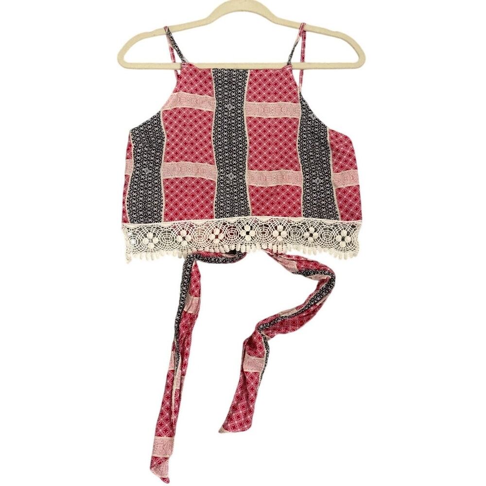 Abercrombie & Fitch Red Boho Tie Back Festival Halter Crop Top Size Women's XS
